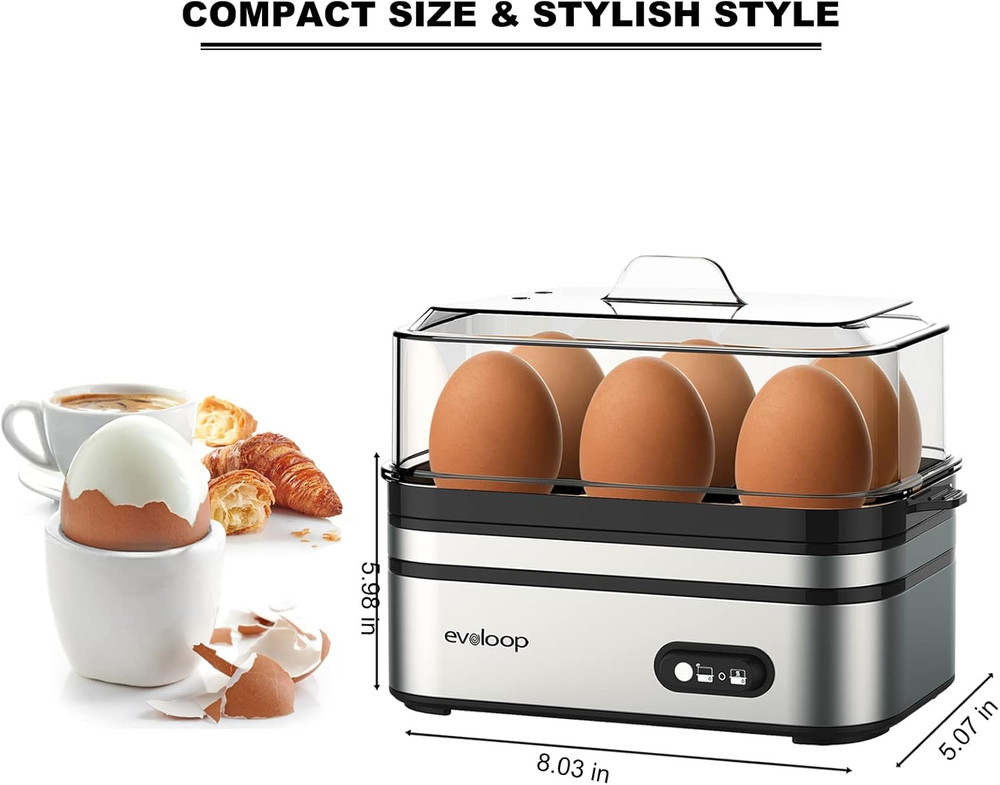 Electric Egg Cooker for 6 Eggs - Soft, Medium, Hard Boiled, Poached, Omelet