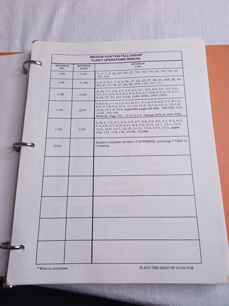 Mission Aviation Fellowship MAF Flight Operations Manual Binder