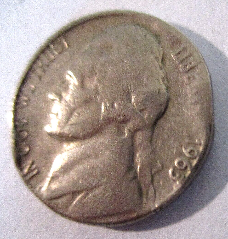1963 D nickel with die/mint damage, missing letering, m272