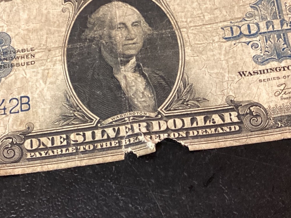 1923 Large Size $1 Silver Certificate Blue Seal POOR CONDITION Note - L.TS