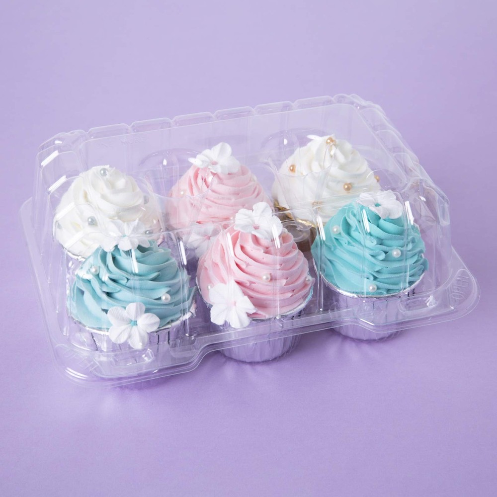 Clear Cupcake Boxes 6 Cavity Holder, Large 6 Compartment Muffin Containers Pl...