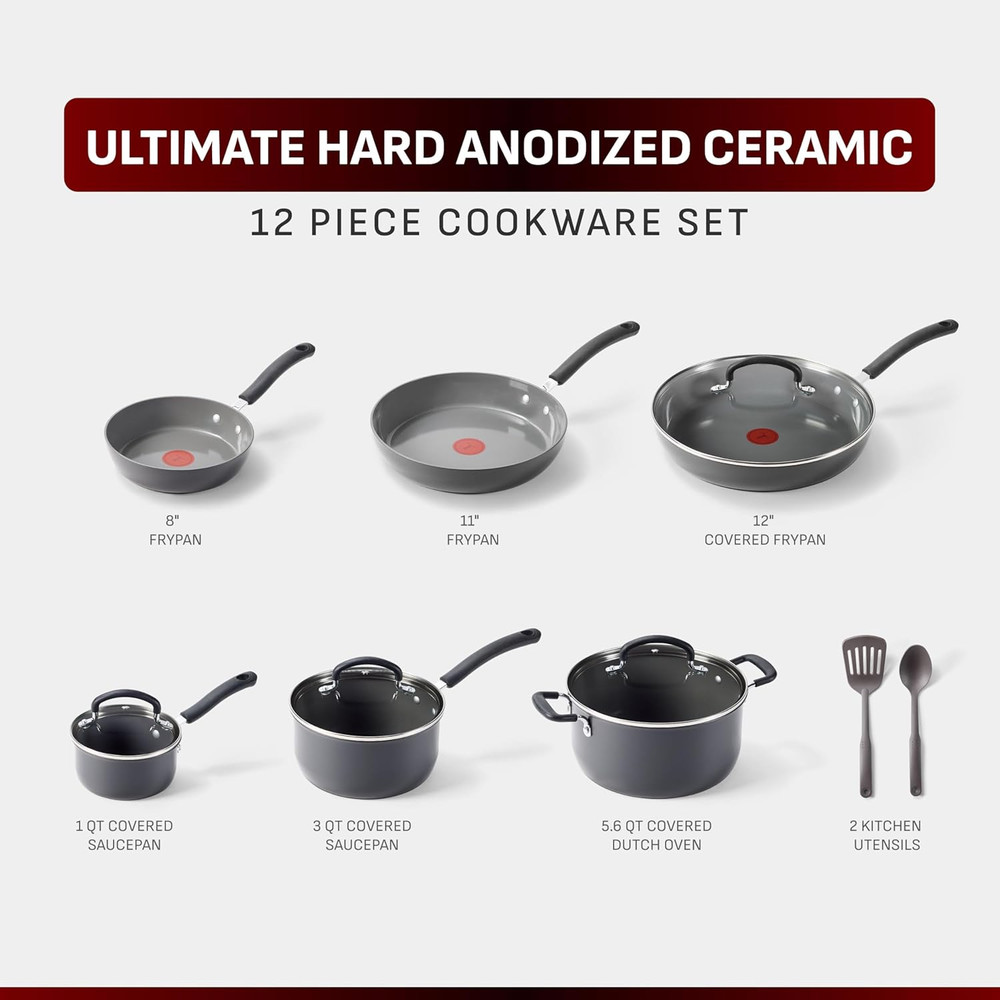 12-Piece Hard Anodized Ceramic Nonstick Cookware Set