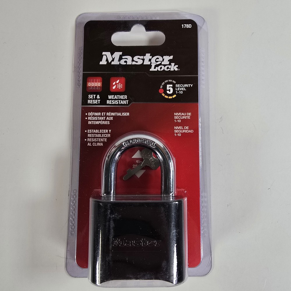 Master Locks 178D Combination Solid Body Padlock Set And Reset  - Black