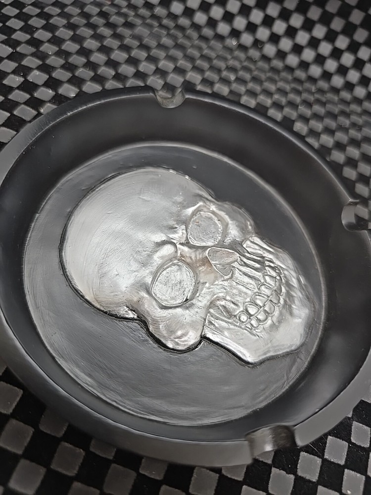 Silver Skull Polyresin Ashtray Tray