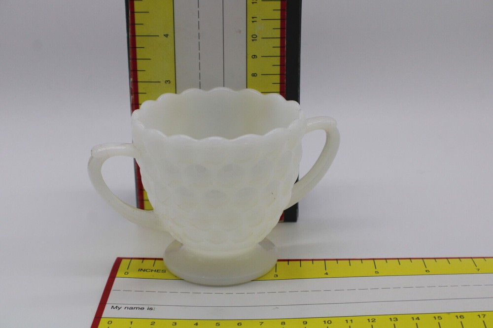Milk Glass Bubble Pattern Open Sugar Bowl Double Handle Anchor Hocking