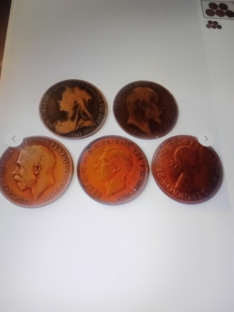 British Pre Decimal Penny Coins 5 Monarchs Set