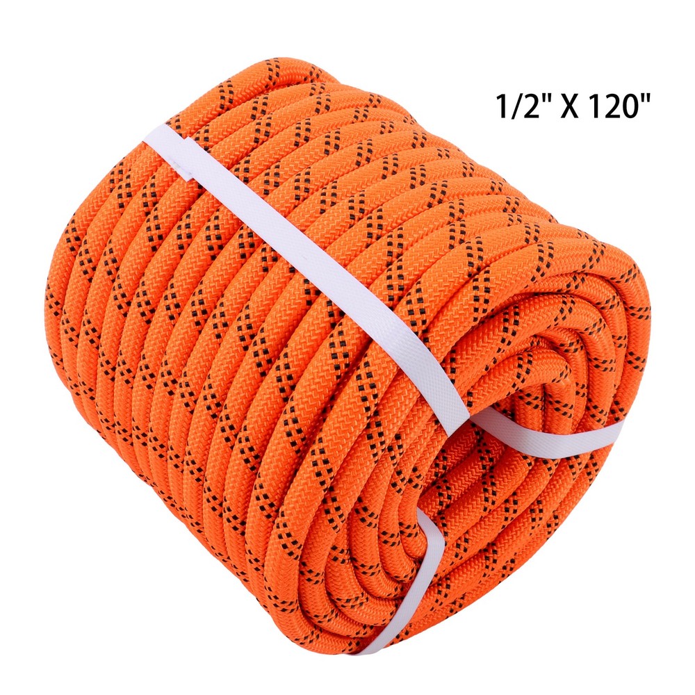 Orange & Black 48 Strands Polyester Braided Arborist Rope For Tree Work & Swing
