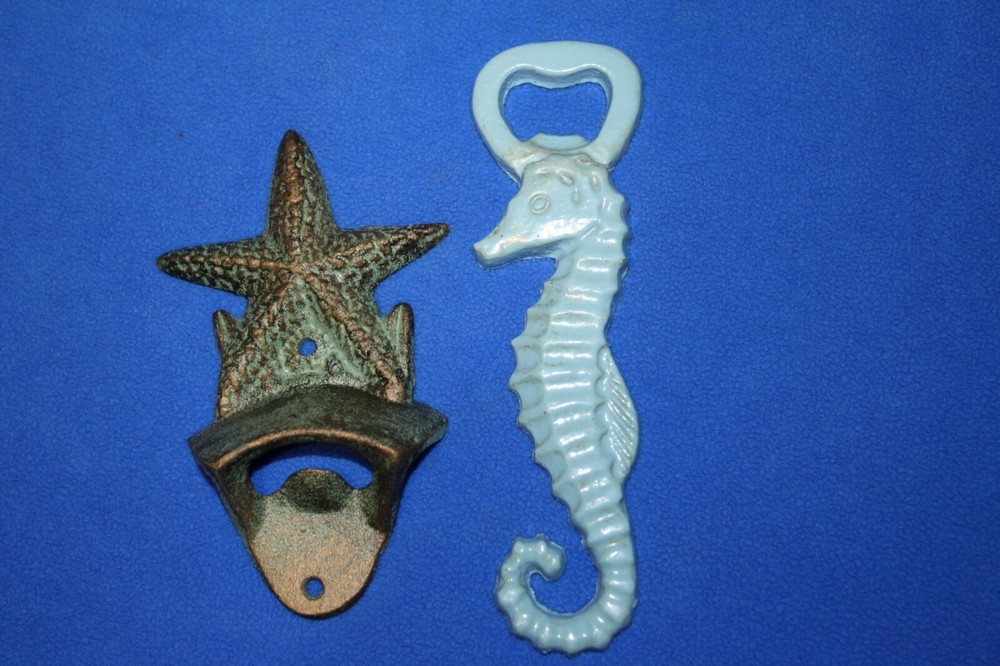 (6) Beach Party Stocking Stuffers Bottle Openers Set, Cast Iron