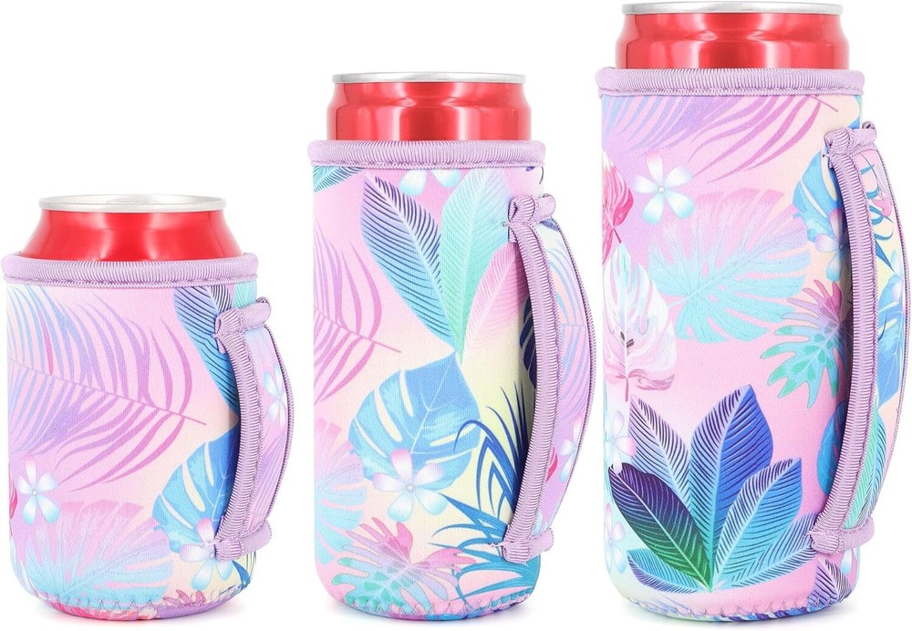 3 Pack Reusable 12 oz regular, 12 Slim , 16 tall sizes, Tropical Palm