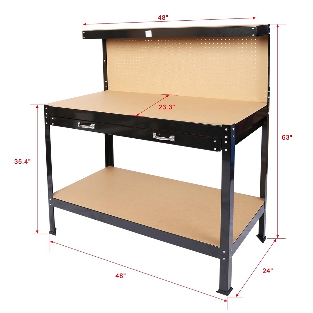 Workshop Table Work Bench with Tool Storage Drawers Shelves PegBoard for Garage
