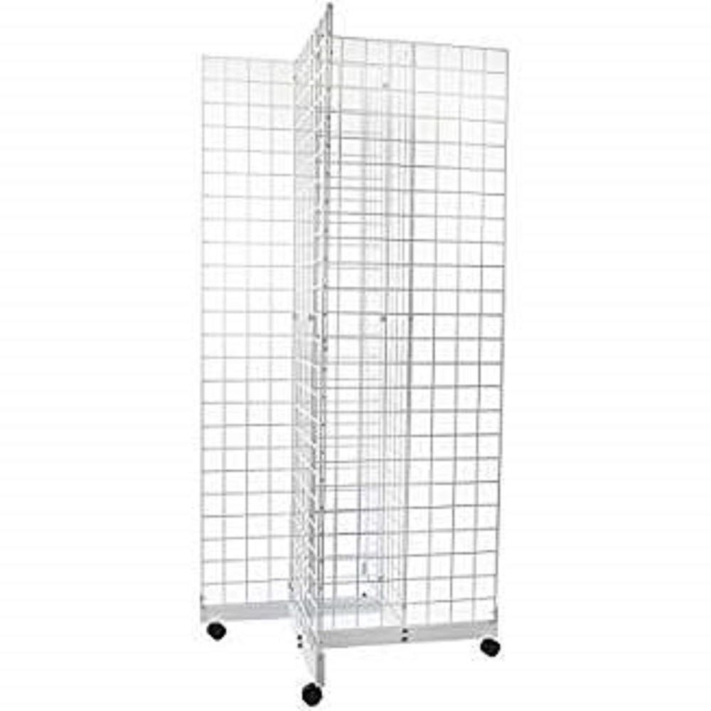 2' x 6' Grid Panel 4-Sided Floorstanding Display Fixture with Rolling Base White