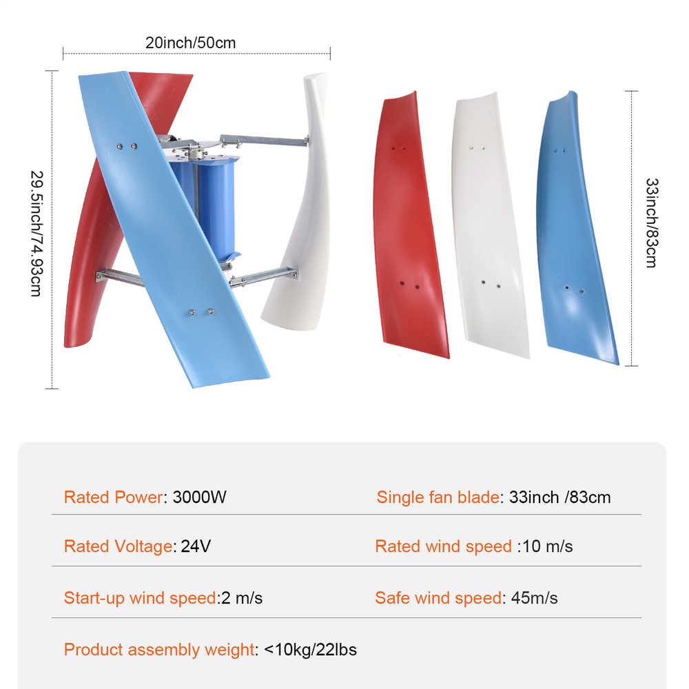 3000W 24V Vertical Axis Wind Turbine Generator W/ Controller Wind Power New