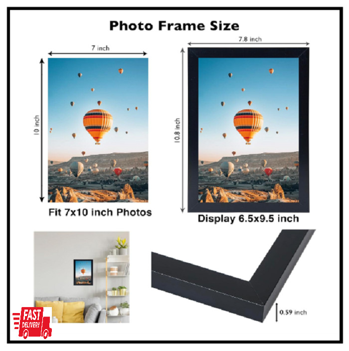 7X10 Picture Frame Black for Wall Hanging or Tabletop- Wall Mounting Horizontall