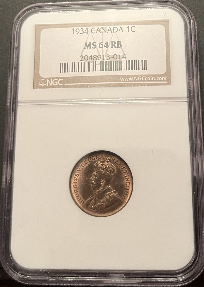1934 Canada Cent MS64 Red Brown NGC