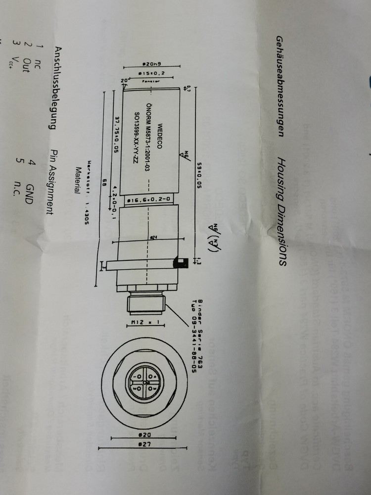 Wedeco ONORM M 5873-1-2001-03 UV Sensor NEW! Made in Germany