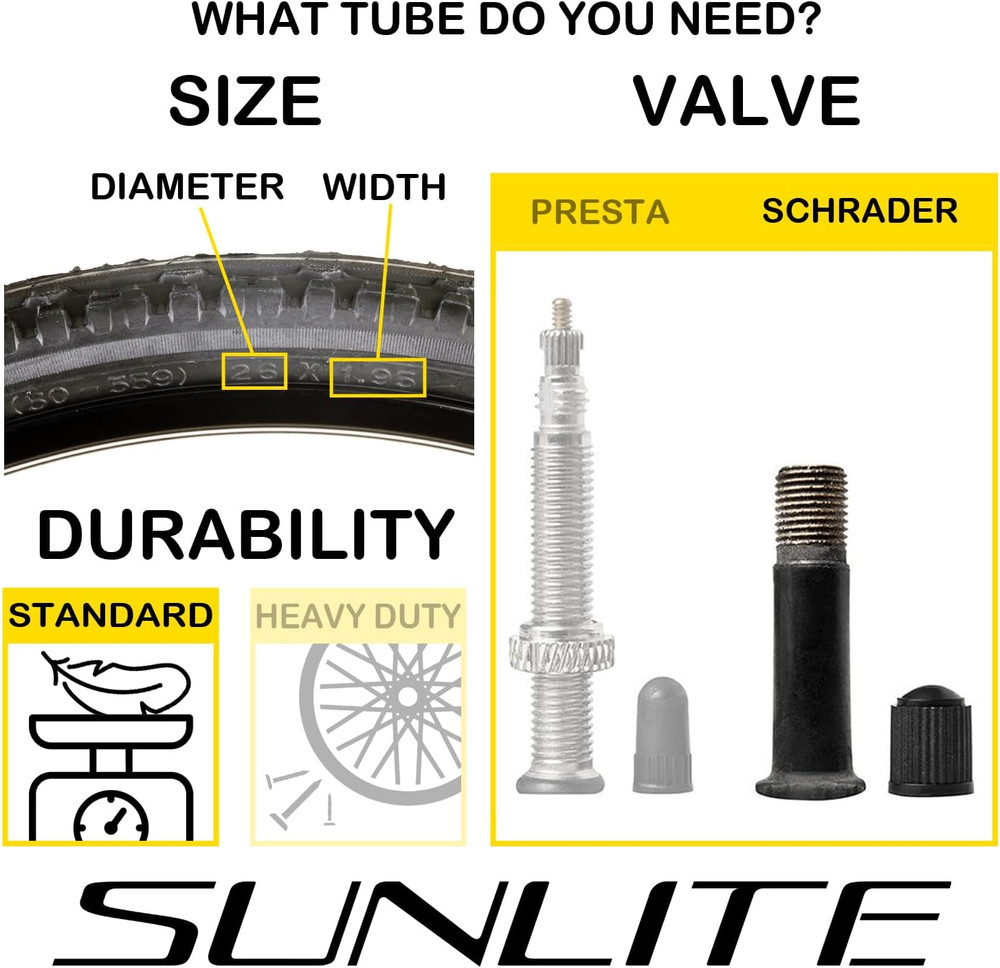 Standad Schrader Valve Tubes, Multiple Sizes