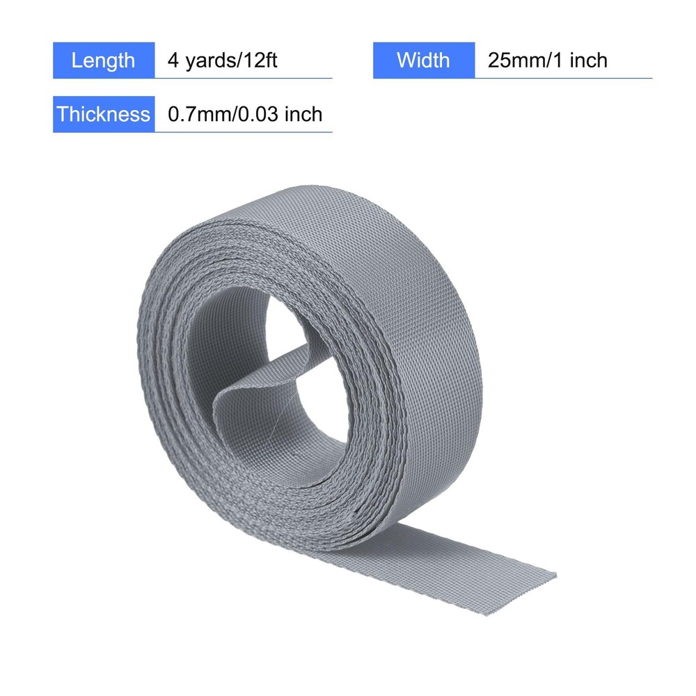 Flat Nylon Webbing Strap 1 Inch 4 Yards Gray for Backpack, Luggage-rack