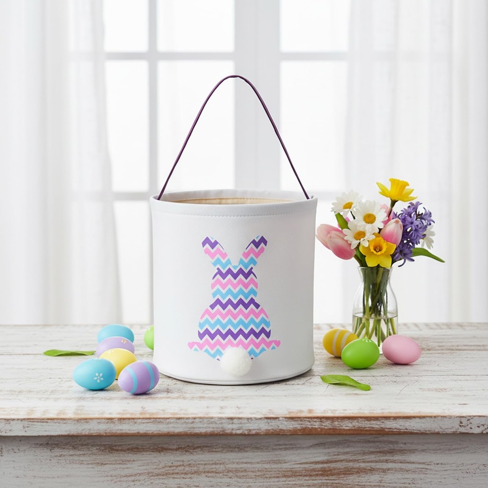 E-FirstFeeling Canvas Easter Bunny Basket, Large Empty Easter Basket for Egg ...