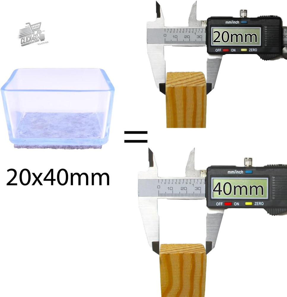 16 Leg Caps Rectangular Chairs 20x40mm Protective Felt Feet Rubber PVC