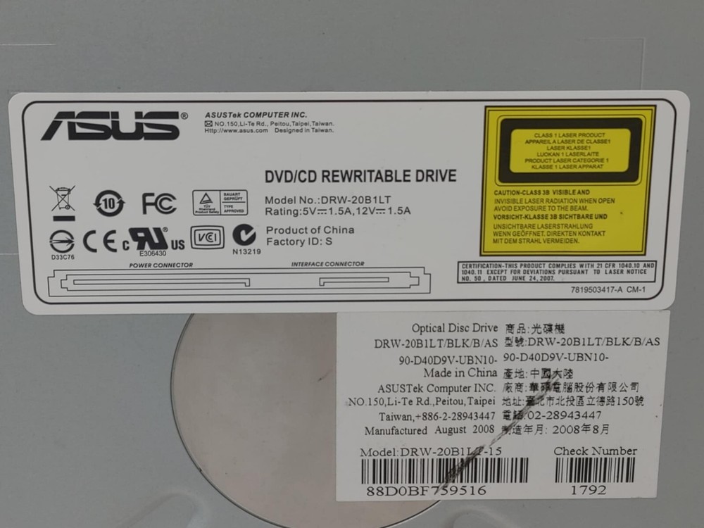 ASUS DRW-20B1LT Optical Disc Drive Black