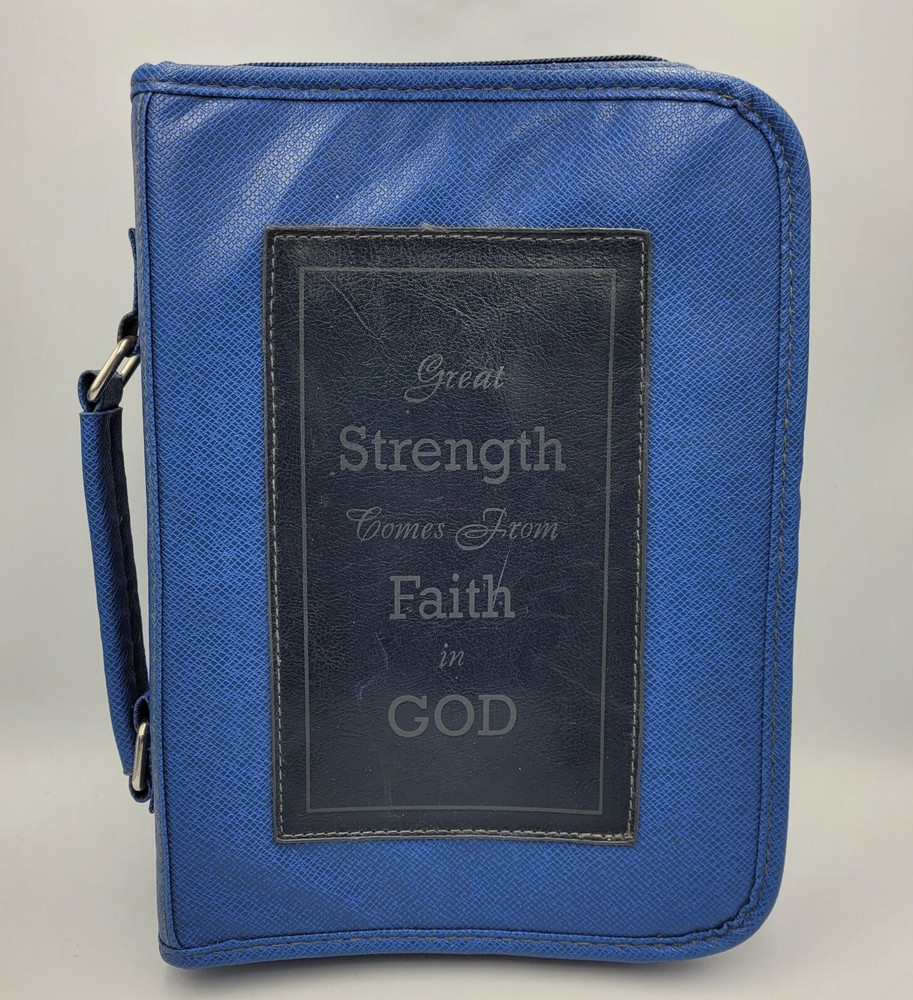 Bible Cover Size Large Zipper Medium Blue Color Great Strength Patch Vinyl READ