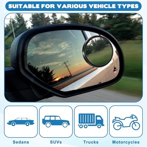 2 Pcs Round Blind Spot Rear View Mirrors, 2 Inch Convex Mirror Adjustable