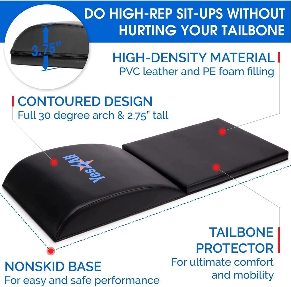 Foldable Ab Exercise Mat with Tailbone Support for Ultimate Comfort - Black