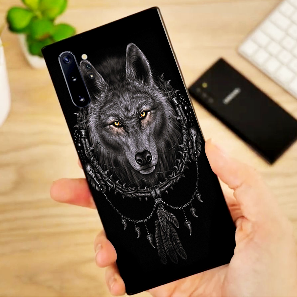 Skins Decal Wrap for Samsung Note 10 Plus Wolf dreamcatcher back white