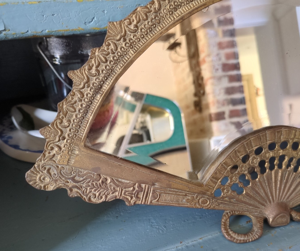 Vintage Brass Fan Mirror