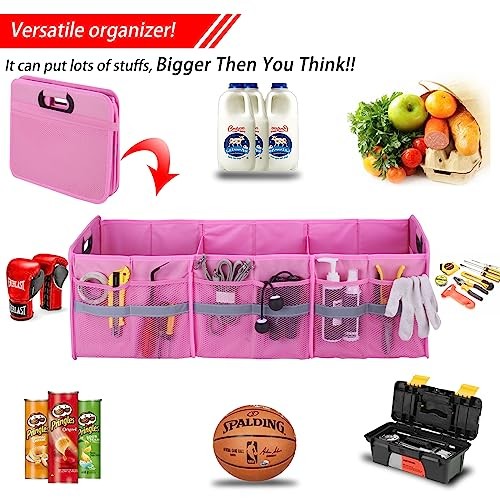 Large Collapsible Trunk Organizer with Multi 3 Compartments-Large Pink