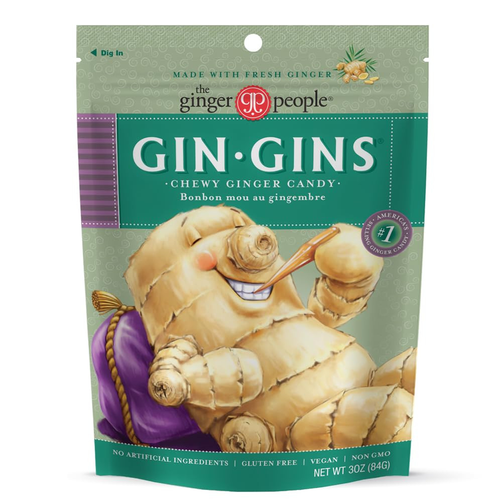 Gin Gins Original Ginger Chews, Individually Wrapped Candy, 3 Oz Bag