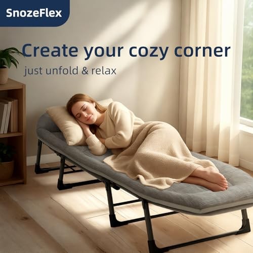 SnozeFlex Chaise Lounge Chair, Folding Cot, 6-Angle Adjustable Camping Cot