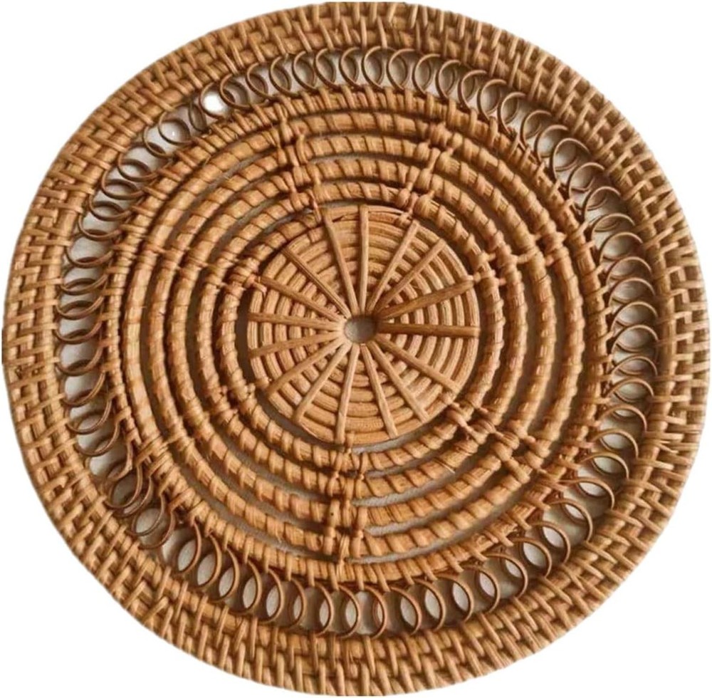 Boho Wall Basket Decor Set Round Rattan Wall Decor Flat Woven Hanging Basket