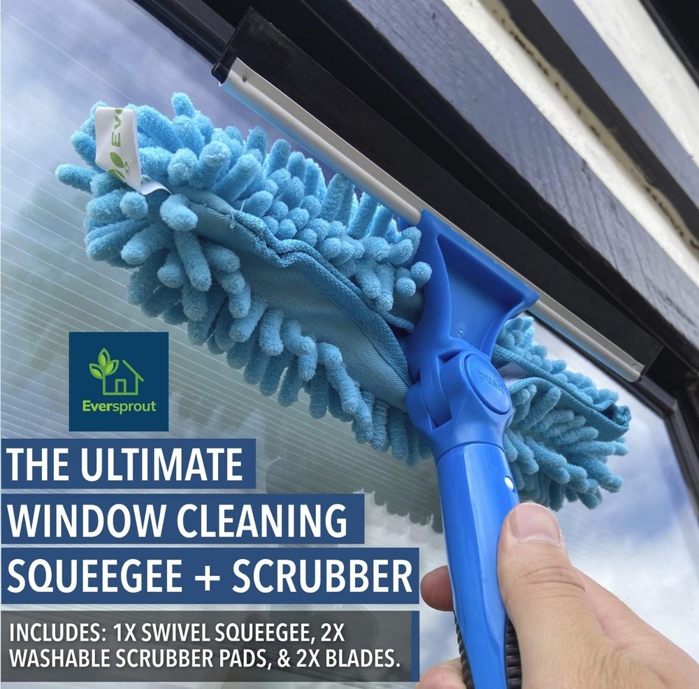 Extendable Window Scrubber & Squeegee Kit, 13ft , 7 Angles, Reusable Microfiber