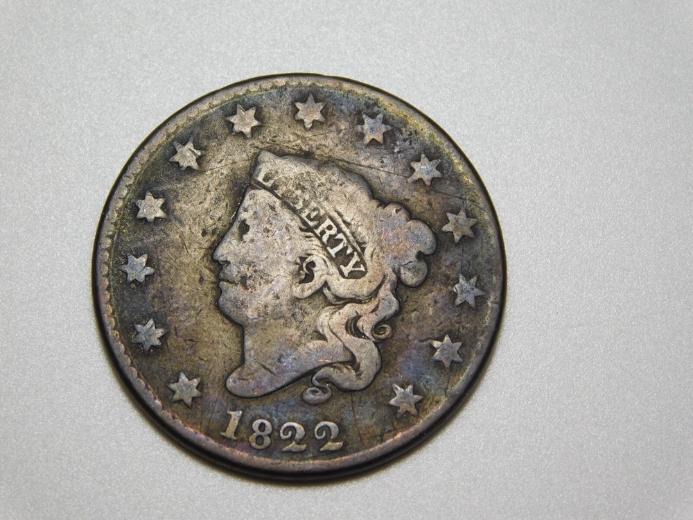 OLD  US  COPPER COINS  1822  CORONET  HEAD  LARGE CENT