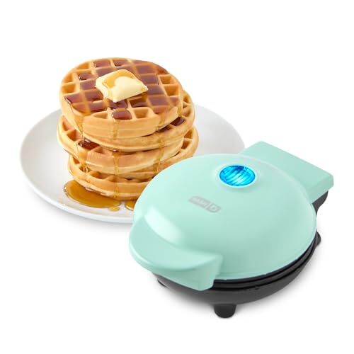 DASH Mini Maker | Waffles, Hash Browns, Chaffles | Non-Stick | 4 Inch | Aqua