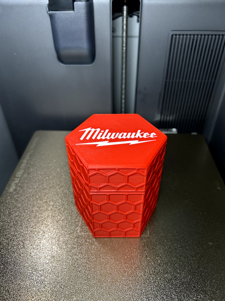 Milwaukee Container 3.6" Hexagonal Threaded Screw & Parts Storage Box 3D Printed