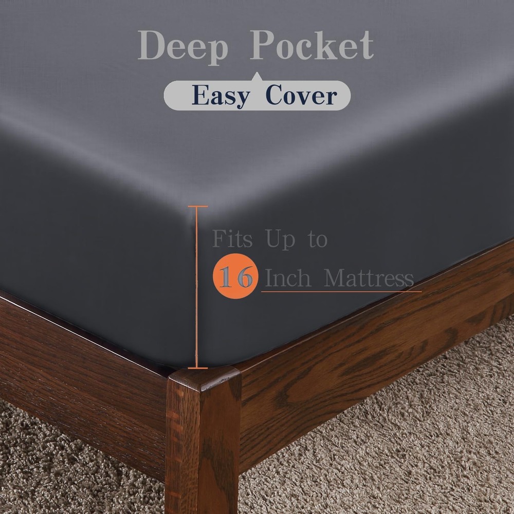 Bamboo Viscose Fitted Sheet Queen Size Only, 400 Thread Count, 8-16" Deep Poc...