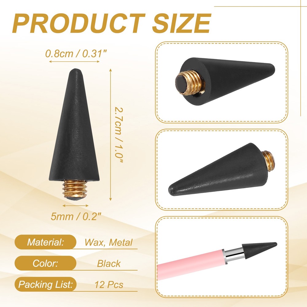 12Pcs Wax Head Tips, Rhinestone Picker Tool Wax Pencil Tips, Black