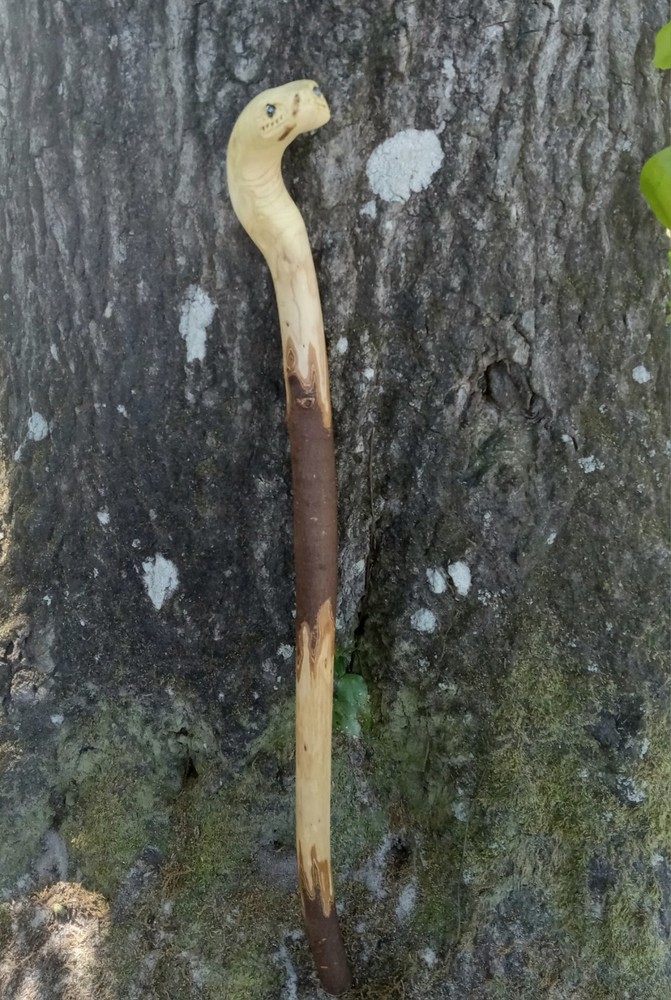 Handmade Unique Viper Snake Walking Cane Solid One Piece Stick