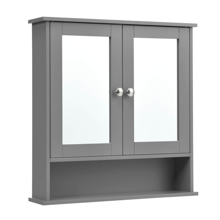 Bathroom Wall Mounted Medicine Mirror Cabinet Durable Adjustable w/Storage Shelf