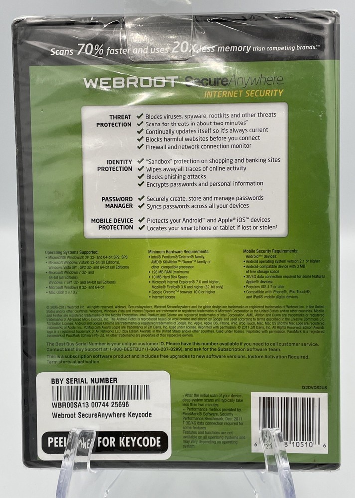 Webroot Secure Anywhere Internet Security WINDOWS 8 Compatible PC Mac or Mobile