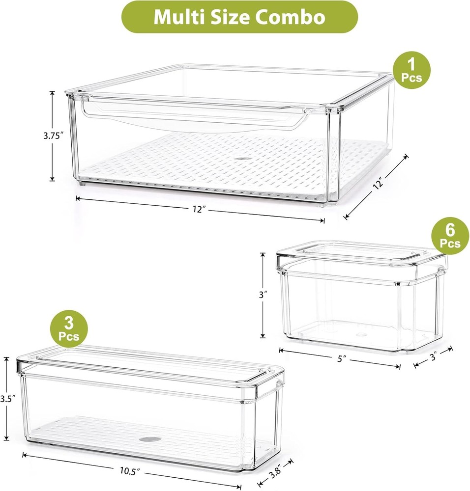 10 Pack Refrigerator Pantry Organizer Bins, Stackable Fridge Organizer