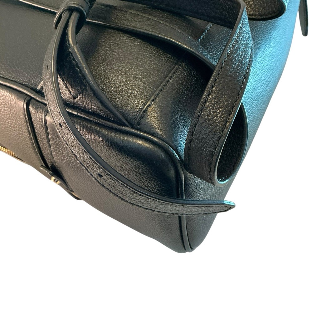 Michael Kors Bag Rhea Medium Pebbled Leather Backpack Black w/Gold Hardware