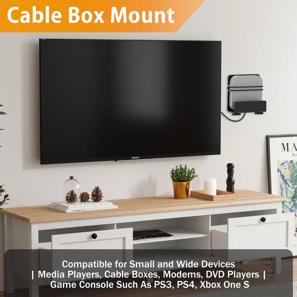 Cable Box Mount, Modem Adjustable Wall Mount Bracket Black