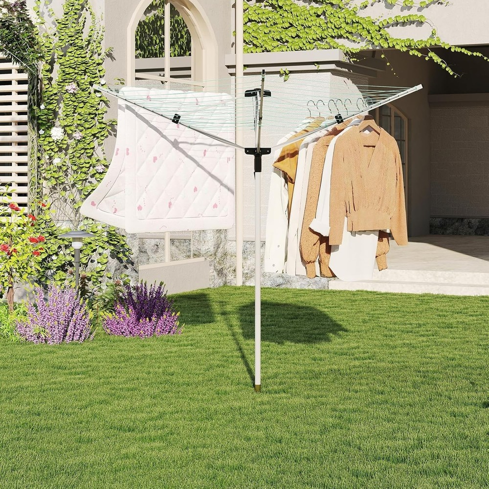 Adjustable Rotary Umbrella Clothesline - 4 Arms, 165 Ft Drying Rack
