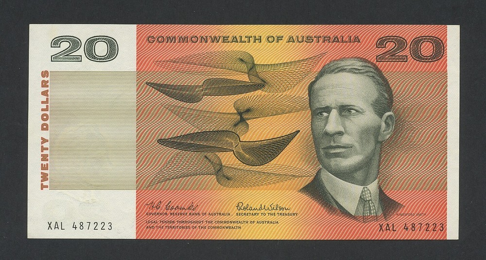AUSTRALIA $20 note 1966 Coombs/Wilson Krause 41a AUNC Banknotes