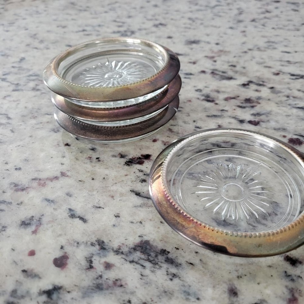 Vintage Silver Plate Weighted Coasters ( 4 )