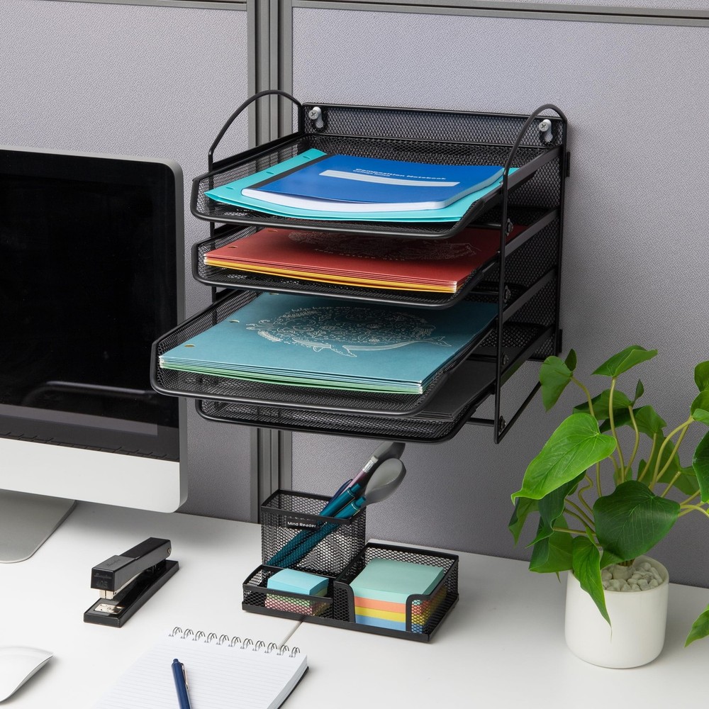 Mind Reader 4-Tier Paper Tray, File Storage, Desktop Organizer, Wall Mountabl...