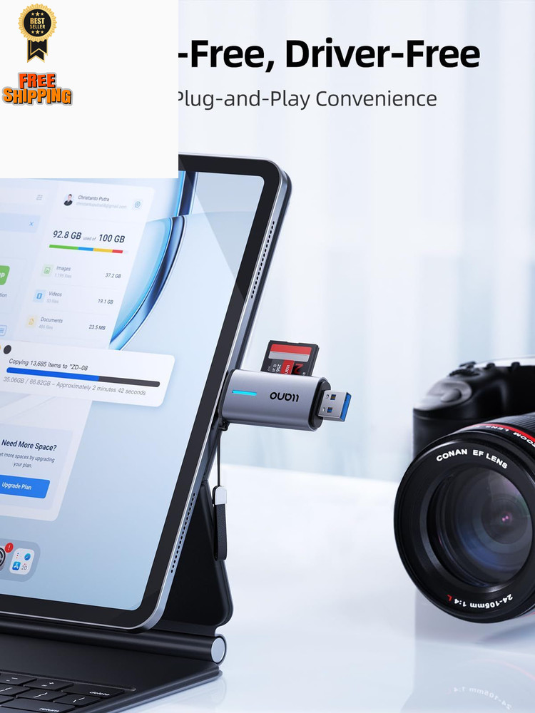 llano Micro SD Card Reader, 2 in 1 USB C 3.0 Reader Dual Slots Grey